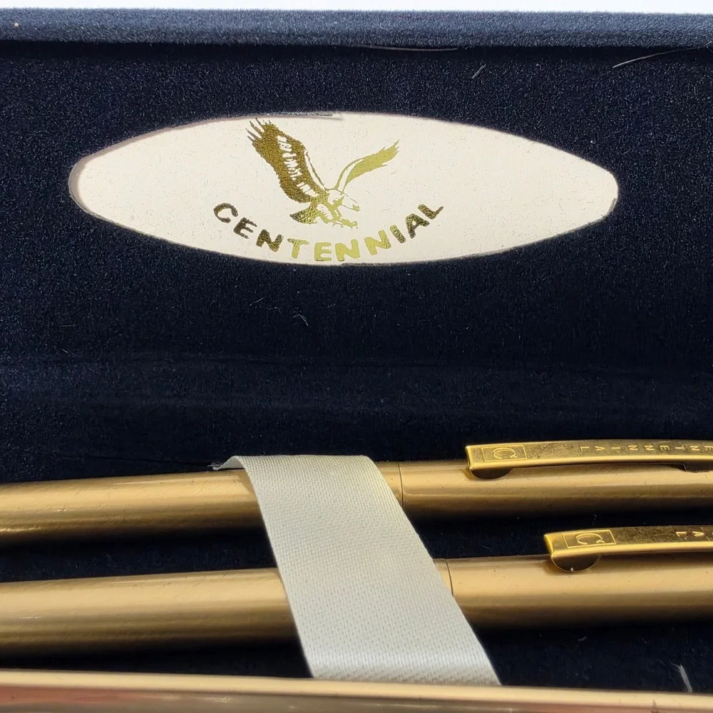 Vintage Centennial Gold Tone Pen and Pencil Set Made in USA with Case